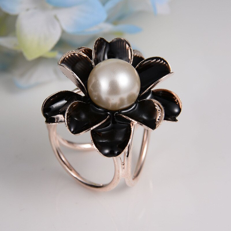 Sexemara Crystal Bloem Zijden Sjaal Sieraden Accessoires Sjaal Ring Clip Tricyclische Sjaal Gesp Luxe Eenvoudige Vrouwen Girl Party: Black