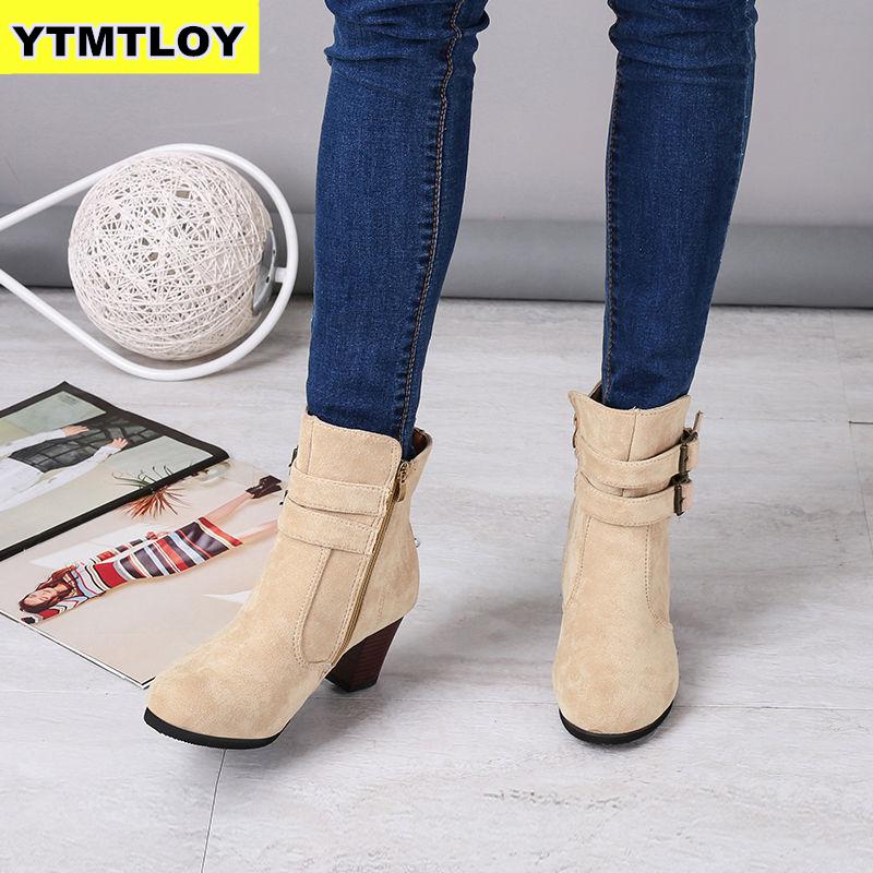 Autumn Winter Women Boots Solid European Ladies Shoes Martin Boots Suede Leather Ankle Boots With Thick Scrub Size 35-43