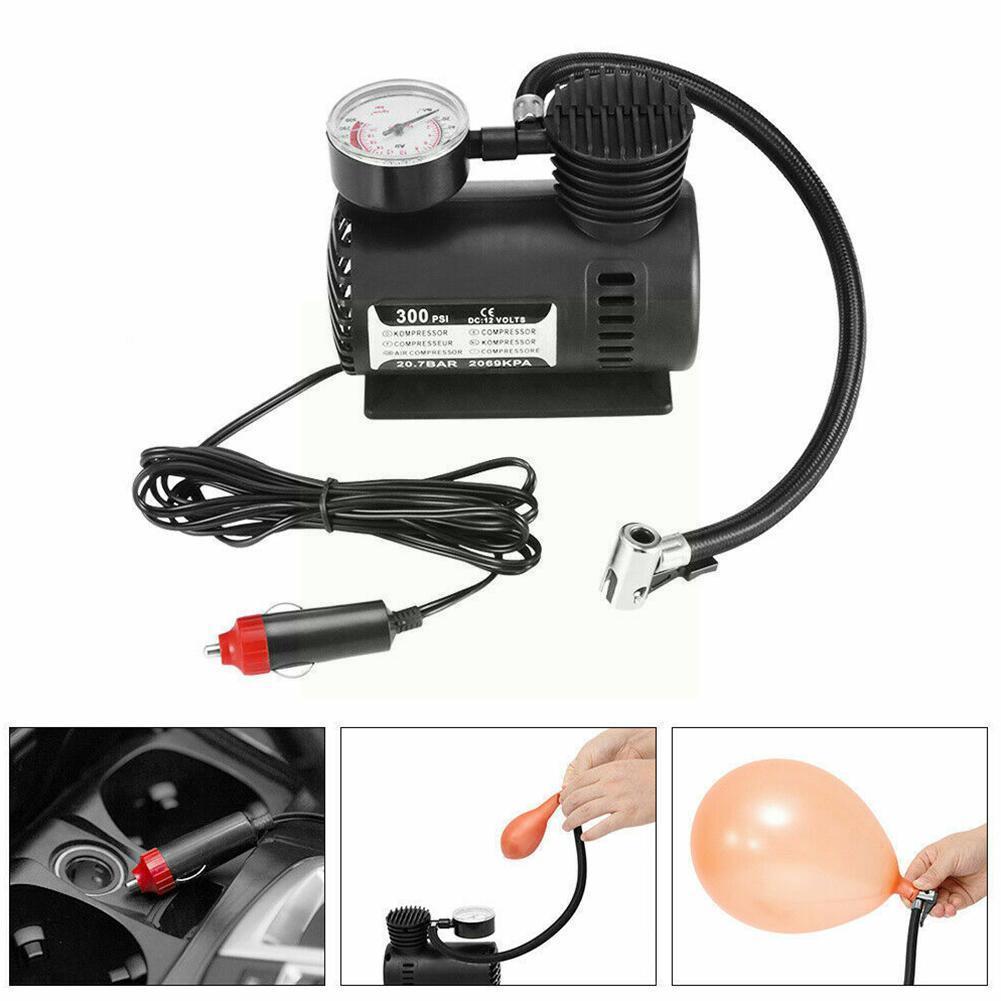 Car 300PSI C300 12V Mini Air Compressor Outdoor Emergency Electric Tire Inflator Pump with Gauge Checking Auto Accessories