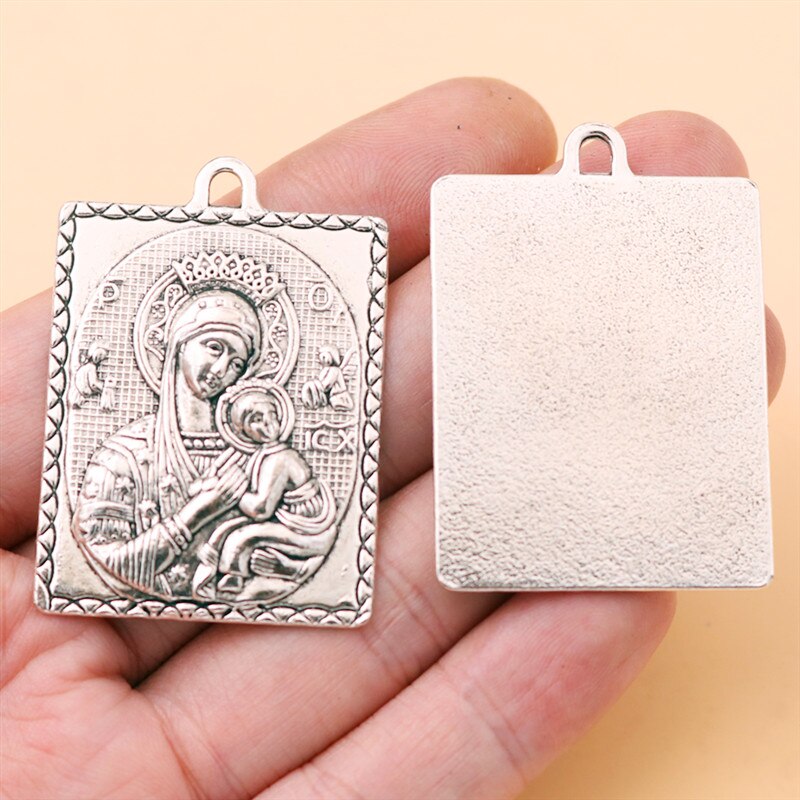 2 pièces/lot rétro chrétien miséricordieux vierge marie grand Relief Statue pendentif en métal bricolage breloques collier bijoux à la main accessoires