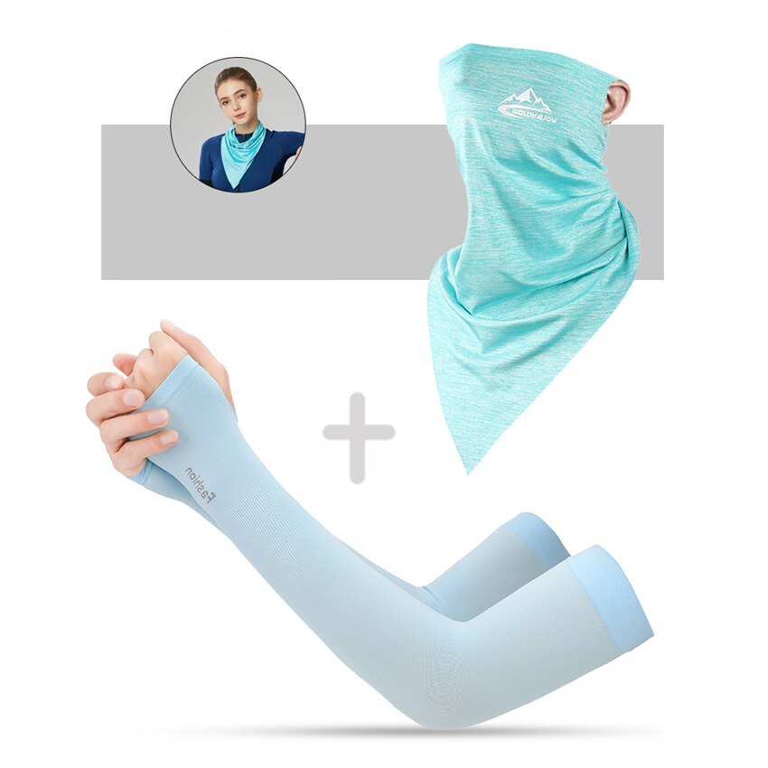 Summer Men Scarf Ice Silk Anti-sweat Headwear Outdoor Cool Sun-proof Face Mask Elastic Wind-proof Anti-UV Bandana Fast: Scarf and Sleeves D