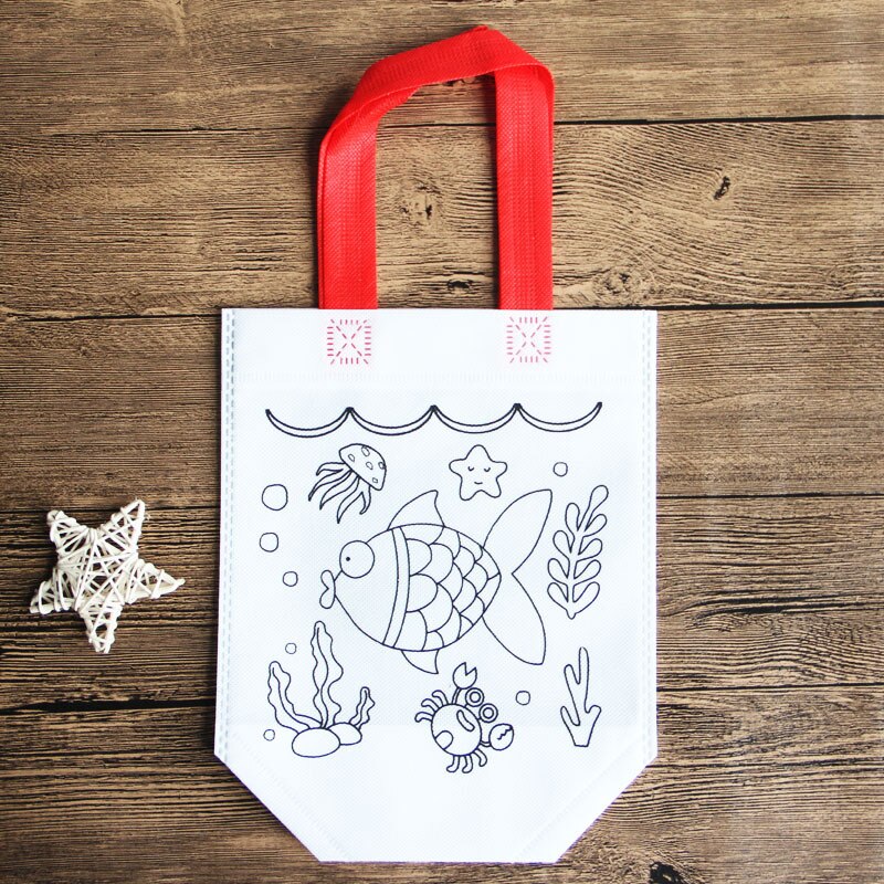 10pcs Per Bambini FAI DA TE Eco-Friendly Borsa Graffiti Giocattolo Educativo Scuola Materna Pittura A Mano Materiali Tessuto Borse Per Bambini Giocattoli Regali: Ocean