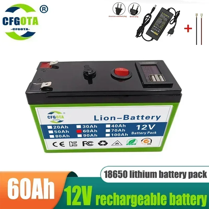 12 V Lithiumbatterie 100 Ah 18650 wiederaufladbare LiFePO4-Batterie für Solarenergie-Elektrofahrzeugbatterie + 12,6 V 3 A Ladegerät: Lila