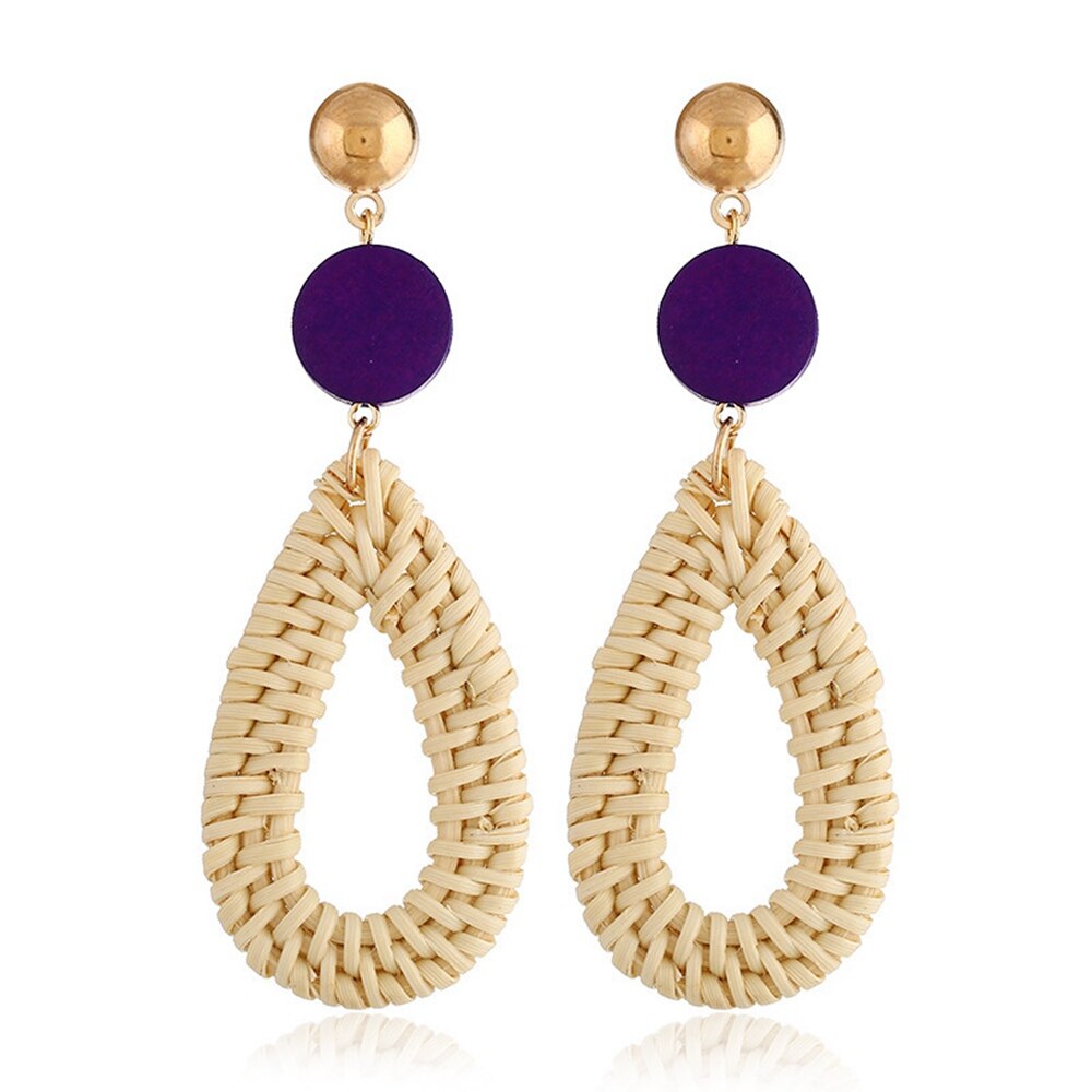 Pendientes colgantes hechos a mano de bambú para mujer, aretes de punto de mimbre, tejido de paja, coreanos: SP0030