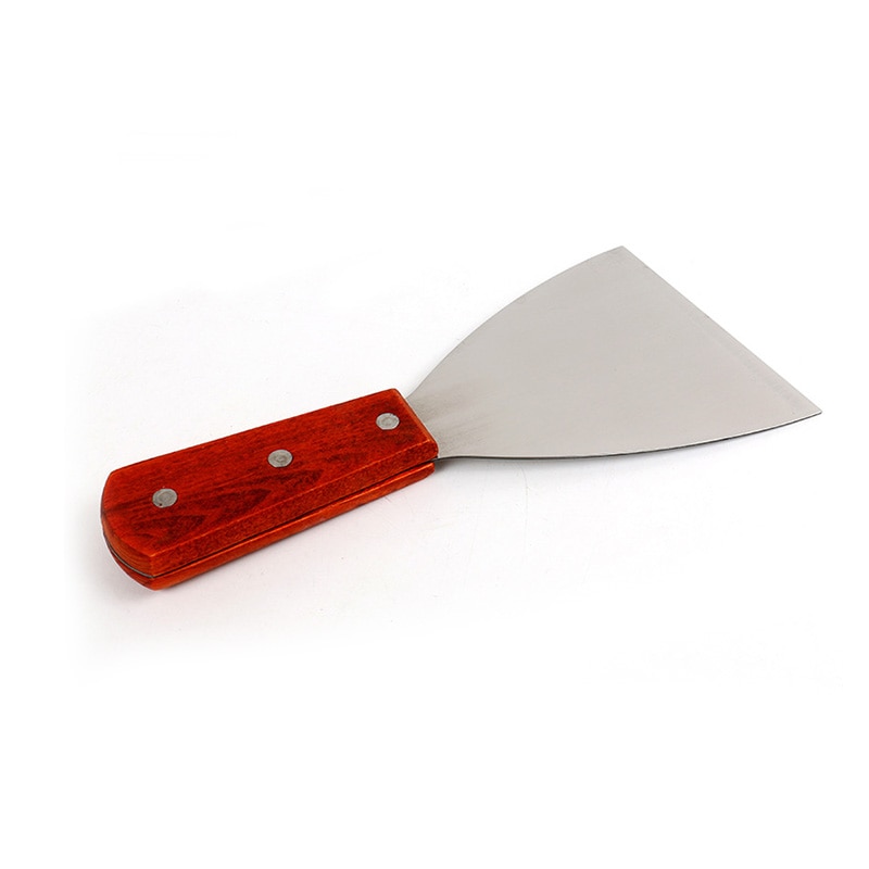 Stainless Steel Blade Grill Slant Edge Scraper Wooden Handle Food Service Beef Chicken Barbecue Cooking Tools FQ-ing