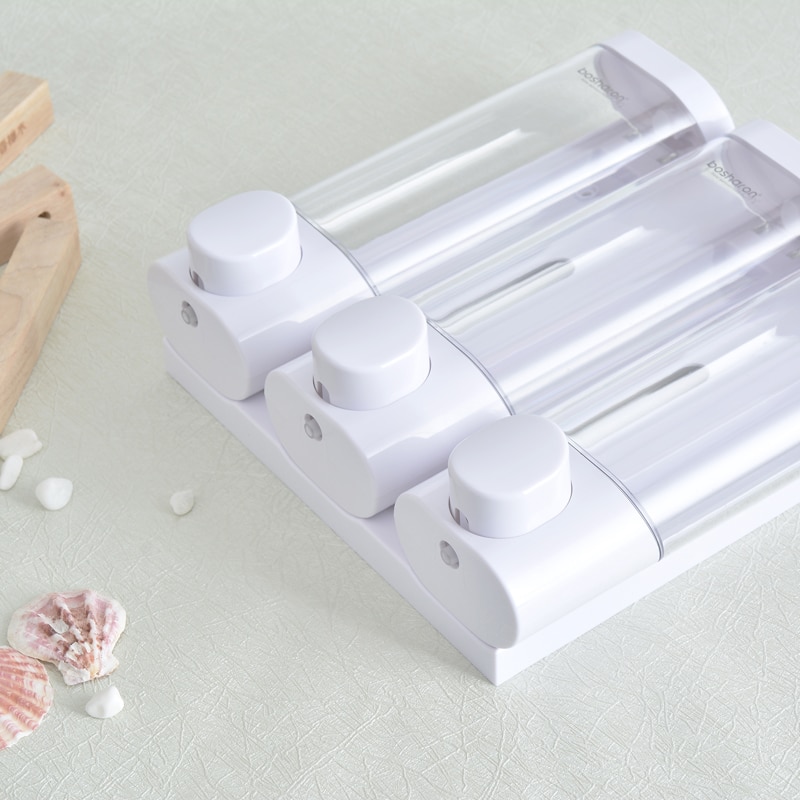 Sæbedispenser vægmonteret manual 3 kammer plastik 300ml transparent hvid badeværelse shampoo dispenser til brusebad hotelkøkken
