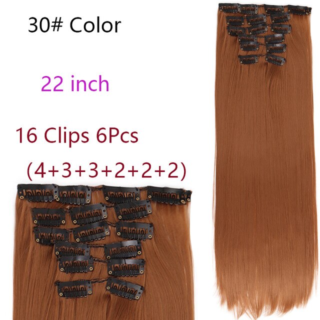 MANWEI Clips In Hair Extentions Women Synthetic Hair Extensions 6 Pcs/Set 16 Clips 22 Inch Synthetic Hair Piece: 30