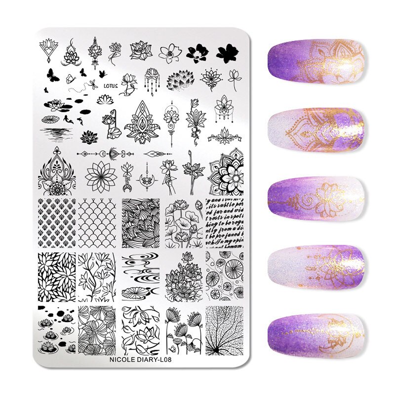Nicole Dagboek Bloemen Patroon Nail Stempelen Platen Afbeelding Schilderen Nail Art Stencils Template Nail Stempel Gereedschap