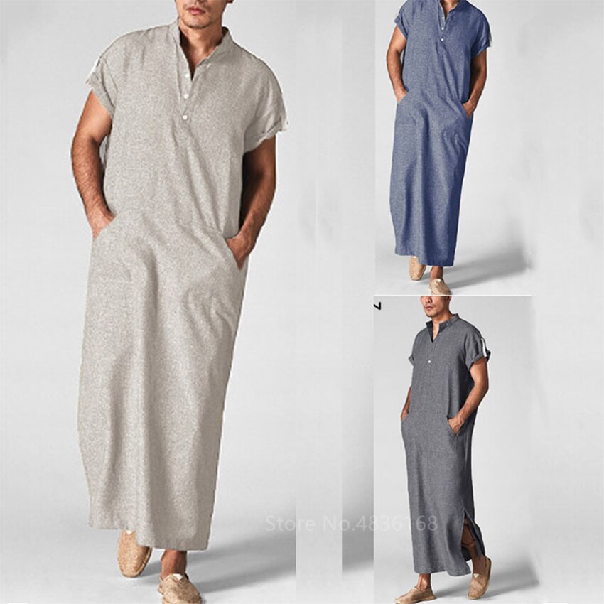 Islamitische Kleding Mannen Moslim Thobe Ramadan Mode Arabische Pakistan Saudi Arabië Abaya Dubai Korte Mouwen Kleding Kaftan Jubba