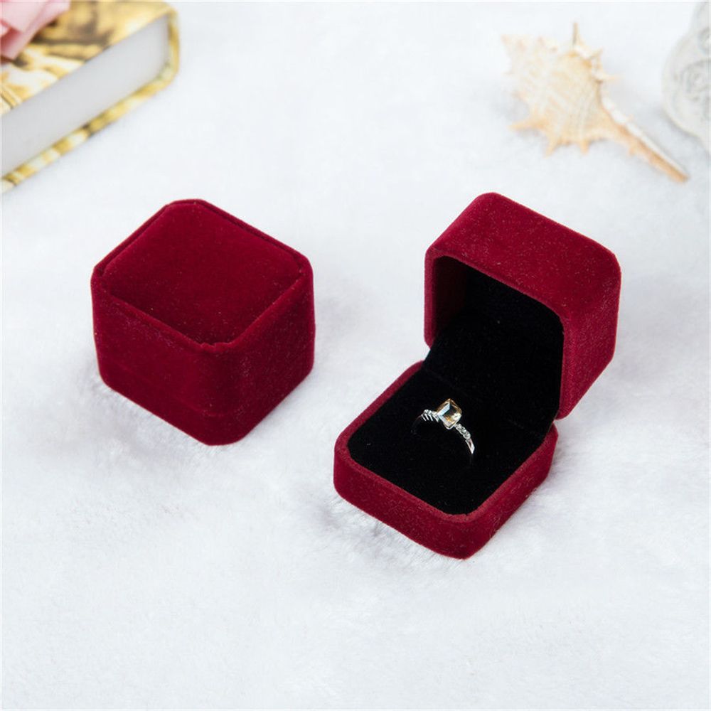 Joyero de terciopelo octogonal, caja de anillo y pendientes, caja de anillo de boda, estuche de exhibición de joyería, organizador, almacenamiento, caja de embalaje de: Rojo