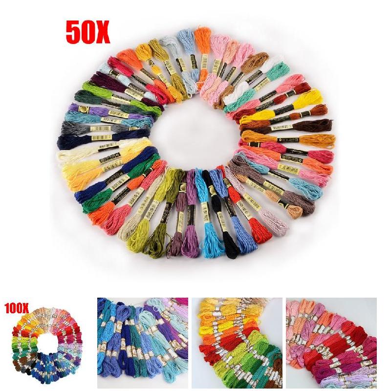 24/50/100/150PCS Cross Stitch Cotton Embroidery Thread Floss Sewing Skeins Craft Random Color Dmc Embroidery Floss -20