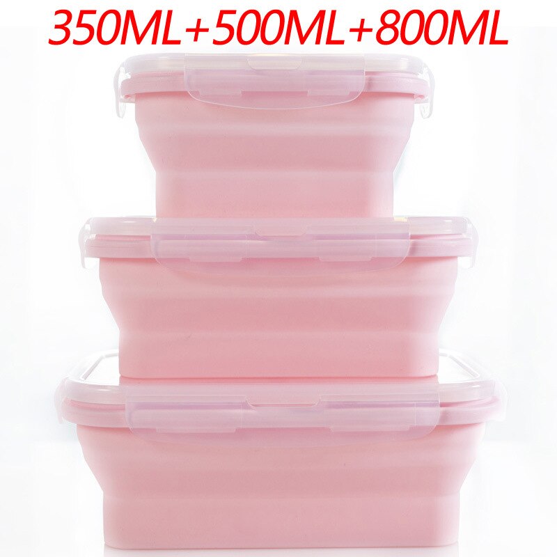 Collapsible Silicone Food Container Portable Bento Lunch Box Microware Home Kitchen Outdoor Food Storage Containers Box: Red