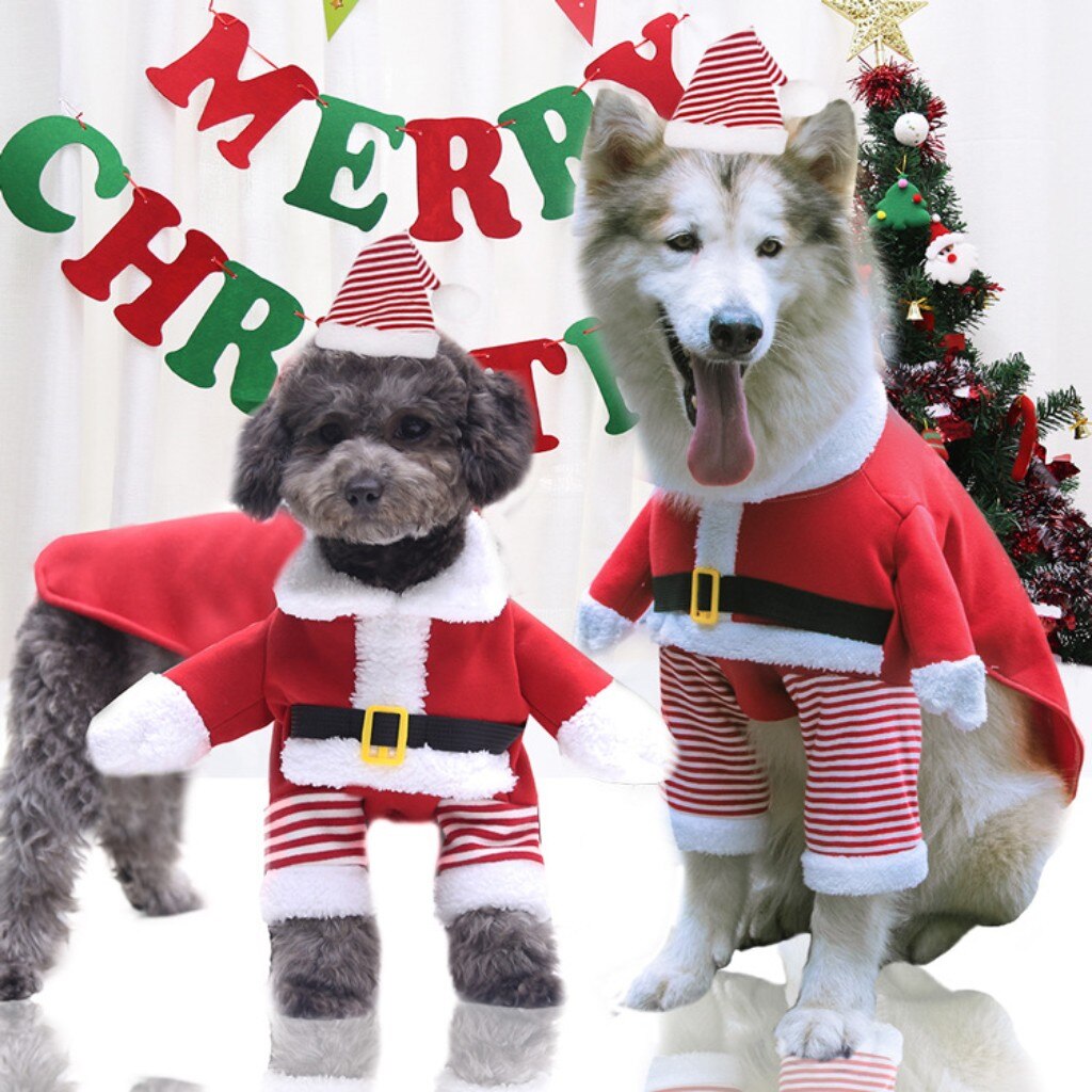 25#  jul santa rød vinter varmt tøj kostumer med hat tøj fest kjole op hund kat pyjamas kæledyr tøj