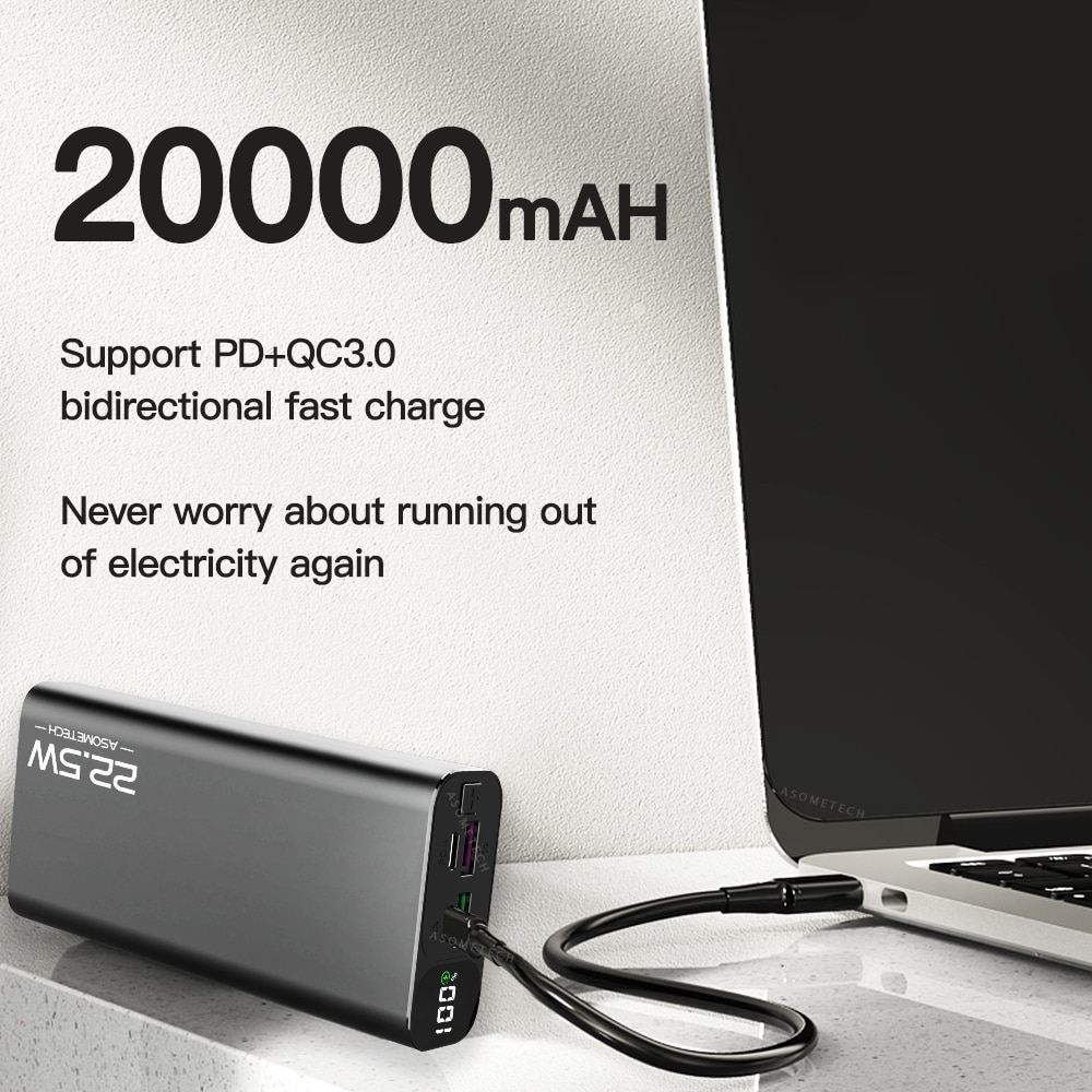 20000mAh Accumulatori E Caricabatterie Di Riserva 22.5W Carica RAPIDA 3.0 5A Powerbank Display Digitale PD VELOCE Caricatore Portatile di Batteria Esterna Super Veloce