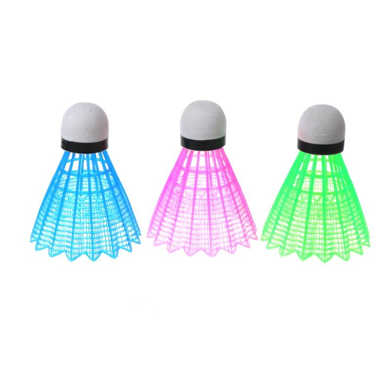 3pcs LED Luminous Badminton Dark Night Colored Plastic Foam Glowing Shuttlecocks