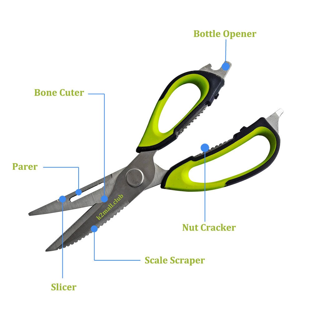 Multifunctionele Keuken Schaar Roestvrij Staal Schaar Multipurpose Scharen PLUS Knoflookpers Dunschiller Opener Schraper 7in1 Purpose