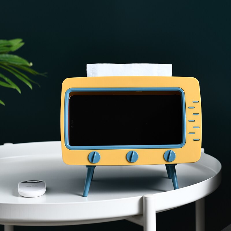 Boîte à mouchoirs créative en forme de télévision avec support de téléphone portable, distributeur Vintage pour serviettes de table, multifonctionnelle, nouveauté