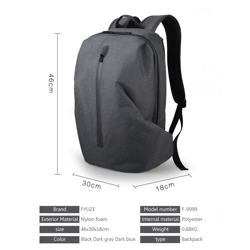 FYUZE – sac à dos Anti-vol pour hommes, sacoche tendance pour ordinateur portable 15.6 pouces 17, étanche, avec fermeture éclair pour voyage en plein air