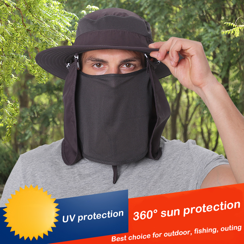 Summer Outdoor Sun Protection Fishing Cap Neck Face Flap Hat Wide Brim Face Neck Cover Protection for Men LL@17