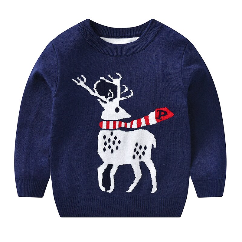 Pull enfant mignon réveillon de noël pull élan pull bébé garçon et fille hauts vêtements chauds rouge vert hiver coton col rond: Bleu foncé / 7-8t