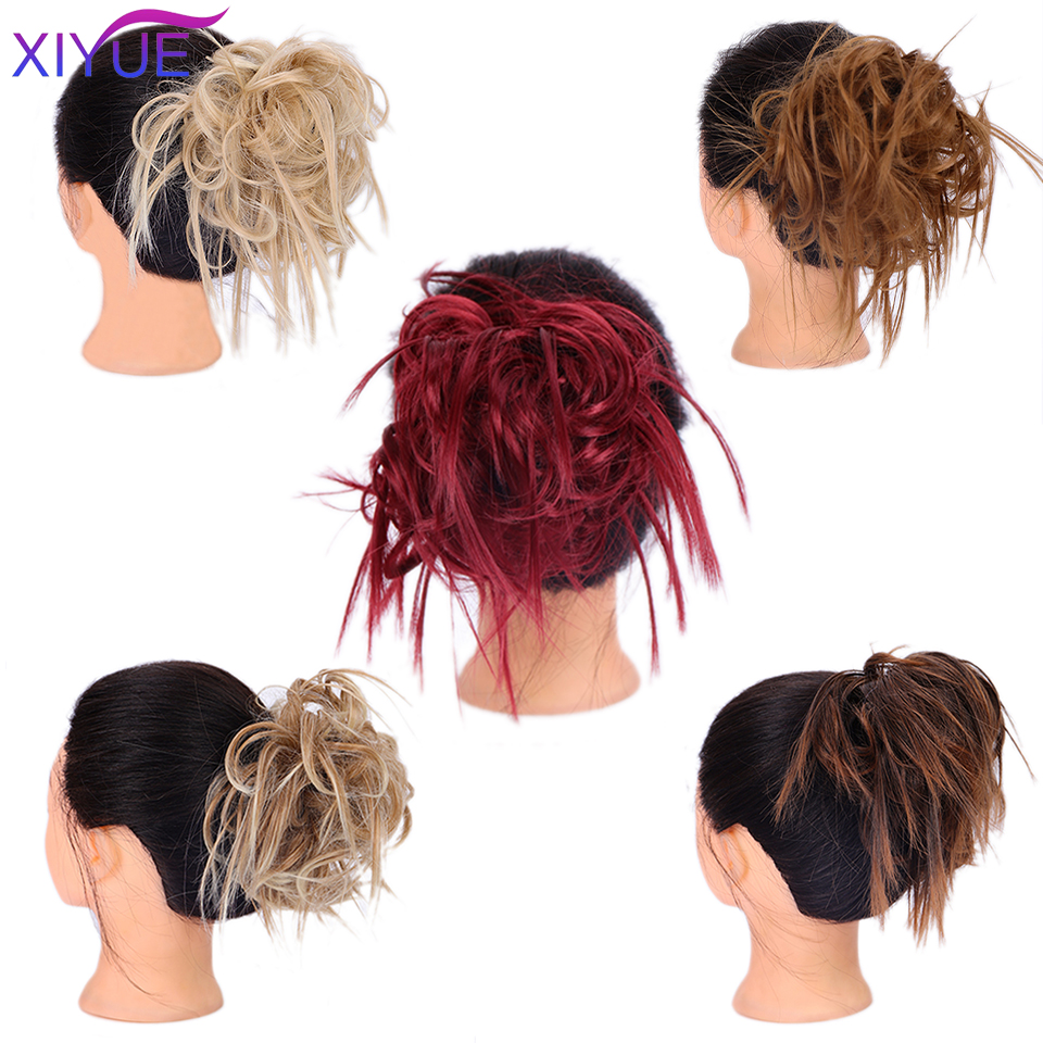 Fluffy pjusket opsat hår knold syntetisk rodet hår knold extensions elastisk pjusket hårstykke gummibånd krøllet chignon til kvinder