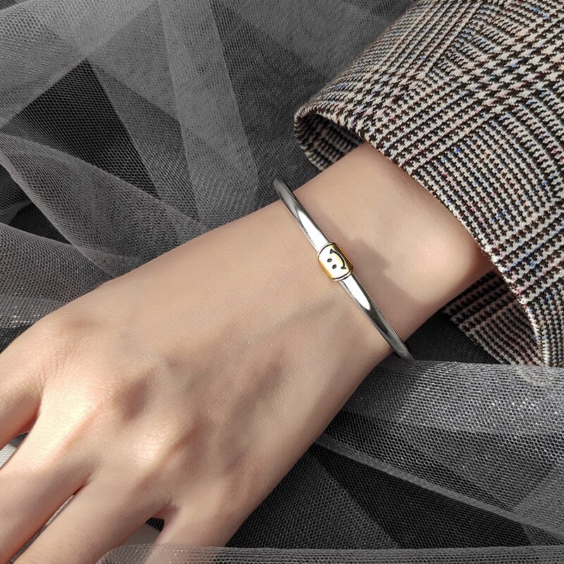 925 sterling silver adjustable smile charm bracelet & bangle handmade 2022 korean jewelry for women pulseras mujer  sl521