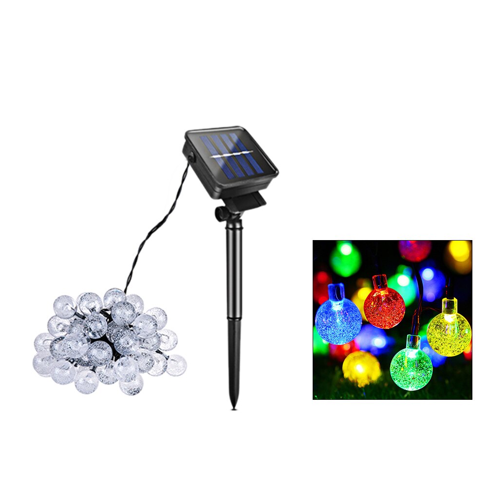 Foxanon Solar String Lights 6M 7M Fairy Ball Cherry blossom Lawn Lamp Christmas Decorative Lighting For Outdoor Garden: Ball RGB / 7m 50led