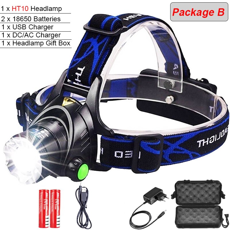 8000 Lumen 5 Led Koplamp Xml T6 Krachtige Hoofdlamp Led Koplamp Met 18650 Batterij Zaklamp Hoofd Verlichting Voor Camping: Package B