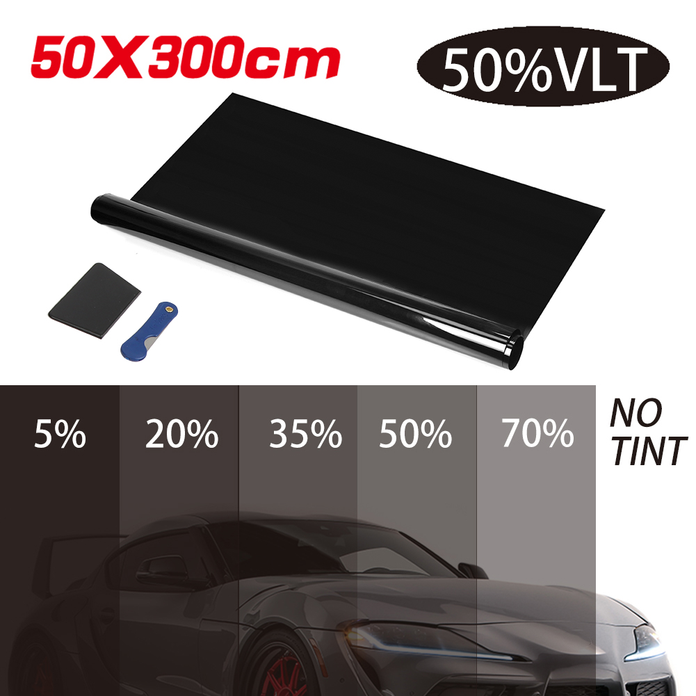 50*300cm 2 mil bilfönsterfilm 5%/20%/35%/50%/70%  vlt svart fönsterfilm toning glas skuggning klistermärke bil hem sommar uv-skydd
