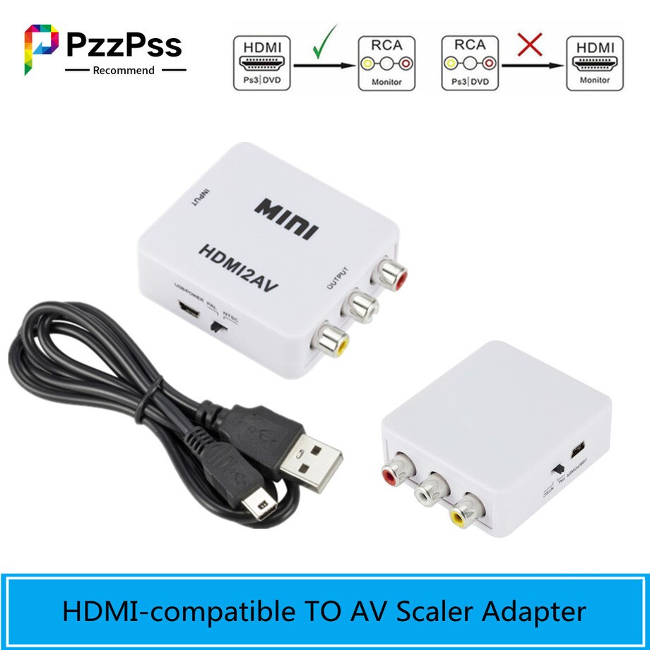 Pzzpss Hdmi-Compatibel Av Scaler Adapter Hd Video Composiet Converter Box Hd Naar Rca Av/Cvsb L/R Video 1080P Ondersteuning Ntsc Pal