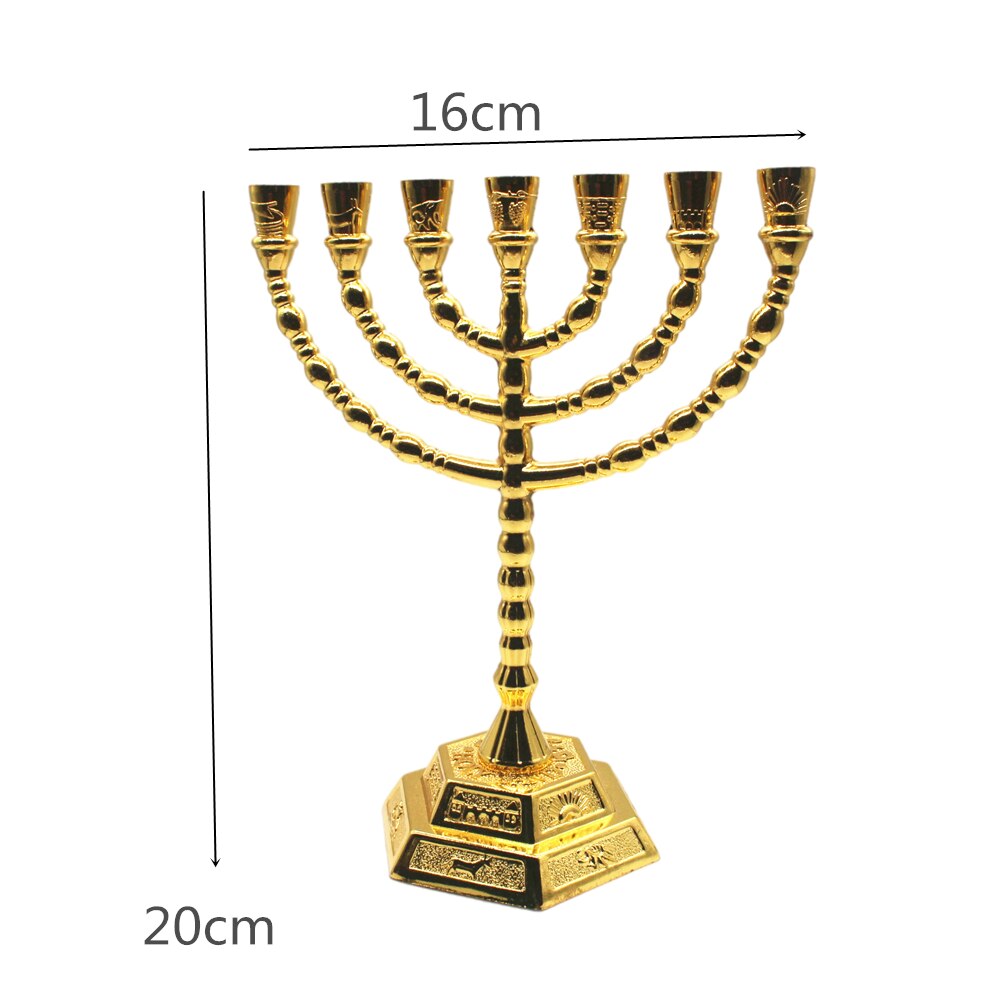 Grand chandelier Menorah, décoration Judaica pour la maison, hanoukka, bougies en alliage, 12 ethniques, en argent/or, 7 branches, 20cm