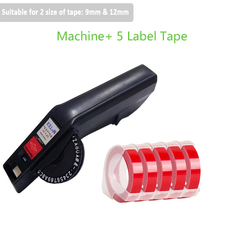 Embossing E-5500B motex Manual Label Printer with red tape plastic lettering machine for 3D embossing 9/12mm label tape black