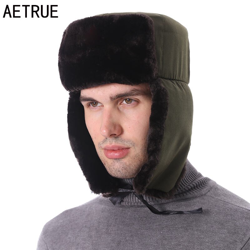 AETRUE Winter Bomber Hat Men Winter Hats For Men Women Thick Earflap Warm Ski Outdoor Sport Gorro Mask Male Balaclava Bomber Hat