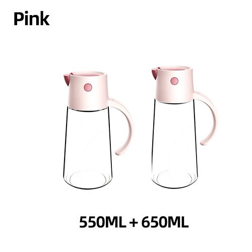 Automatisch Open Deksel Olie Fles Dispenser Saus Bakken Glas Lekvrije Opslag Fles Salade Keuken Tool Accessorie: Pink-2Pcs