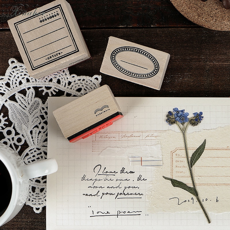 XINAHER 1set Vintage frame label stamp DIY wooden rubber stamps for scrapbooking stationery scrapbooking standard stamp