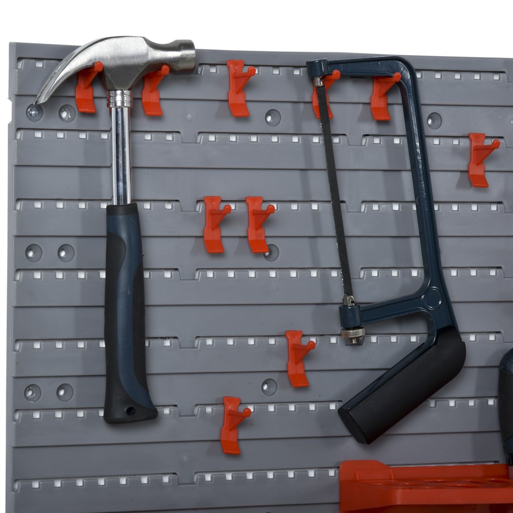 DURHAND Panel organizador de herramientas Estanterías de Almacenaje con 28 Cajas Apilables y Diferentes Gancho Gris y Rojo