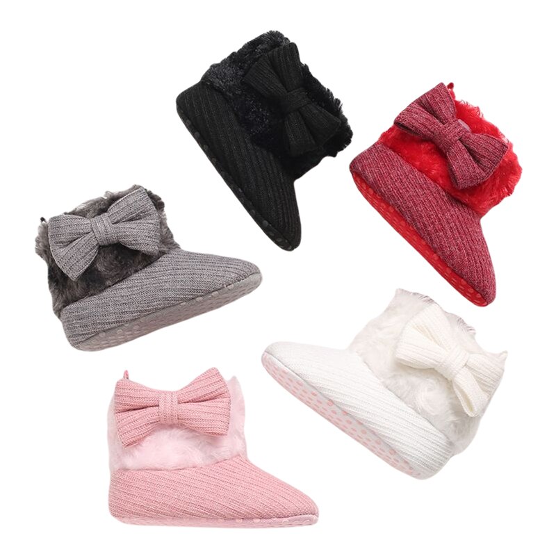 Automne hiver bébé filles garçons bottes chaudes belle solide nœud capuche mi-mollet hauteur plat avec talon bébé chaussures 5 couleurs