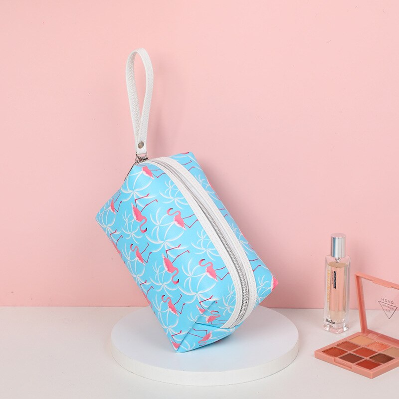 PURDORED 1 Pc Cute Women Cosmetic Bag PU Leather Girl Makeup Bag Female Beauty Case Travel Portable Toiletry Makeup Case Bag: blue
