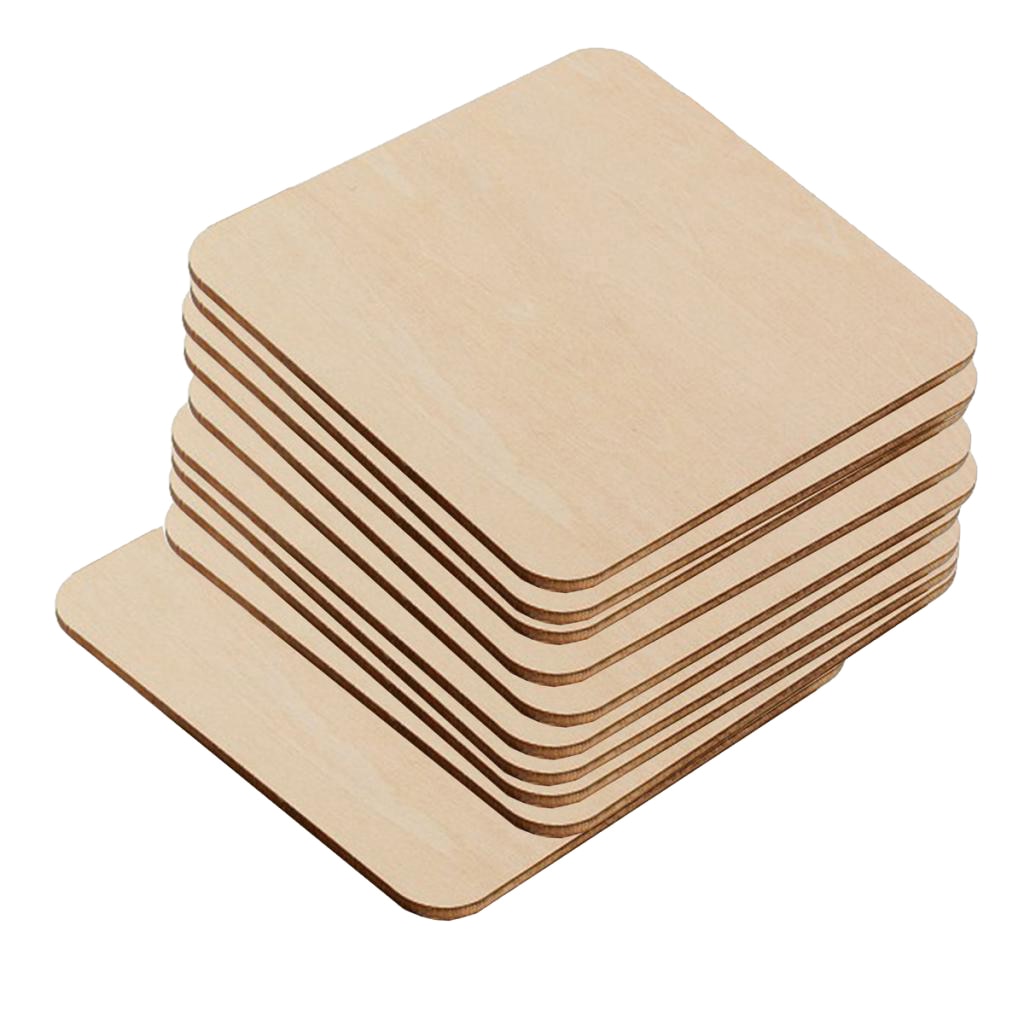 Juego de 10 unidades de posavasos cuadrados de madera en blanco para manualidades de madera sin terminar DIY, para adultos y niños, decoración para en casa