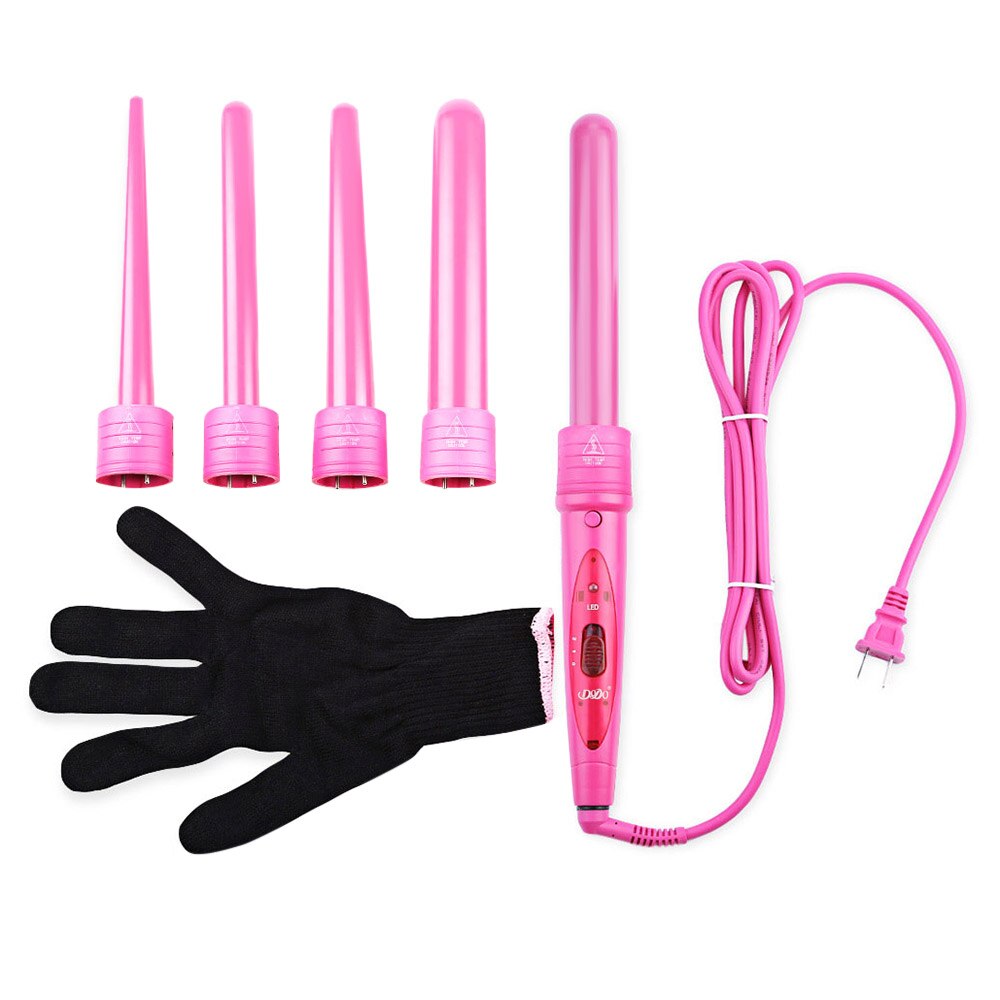 DODO Pro 5 Deel Verwisselbare Haar Krultang Machine Keramische Haar Krultang Multi-size Roller Hittebestendige Handschoen Styling set: Pink / EU