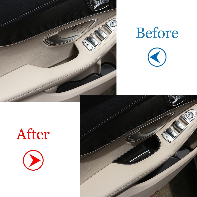 Black Car Door Handle Storage Box Tray with Mat Acessories For Mercedes Benz C-Class W205 GLC Class X253 LHD