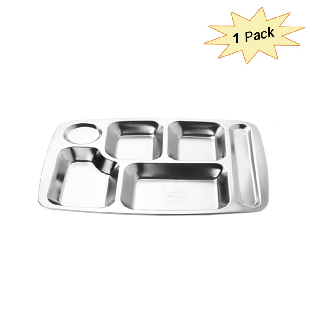 Stainless Steel Segmented Trays Divided Plate Meal Tray Food Serving Tray 6 Sections for Restaurant Factory Canteen Cafeteria: A
