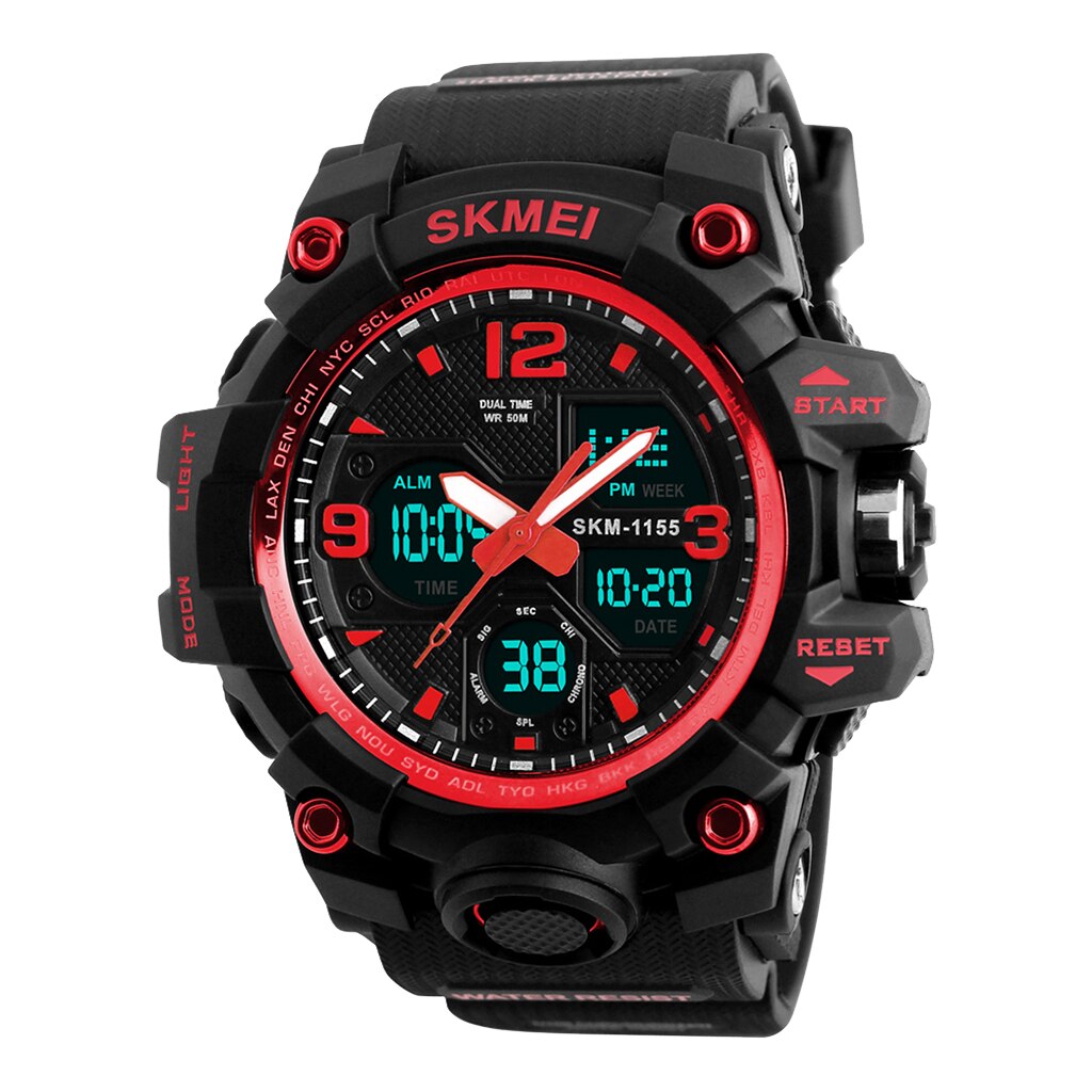 50M Waterdichte Heren Sport Digitale Horloge Analoge Digitale Horloge Met Dual Time Display El Backlight Chrono Alarm