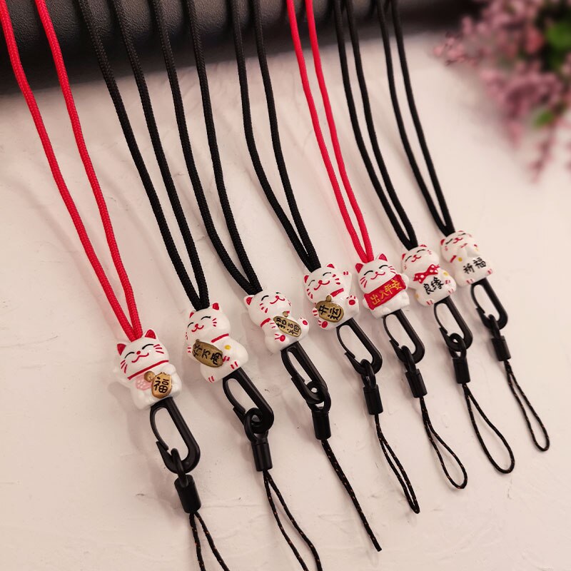 Phone Wrist Straps Lucky Cat Lanyard Strap Mobile Phone Straps Wrist Rope Hanging Neck Rope With Key chain Anti-lost Lanyard