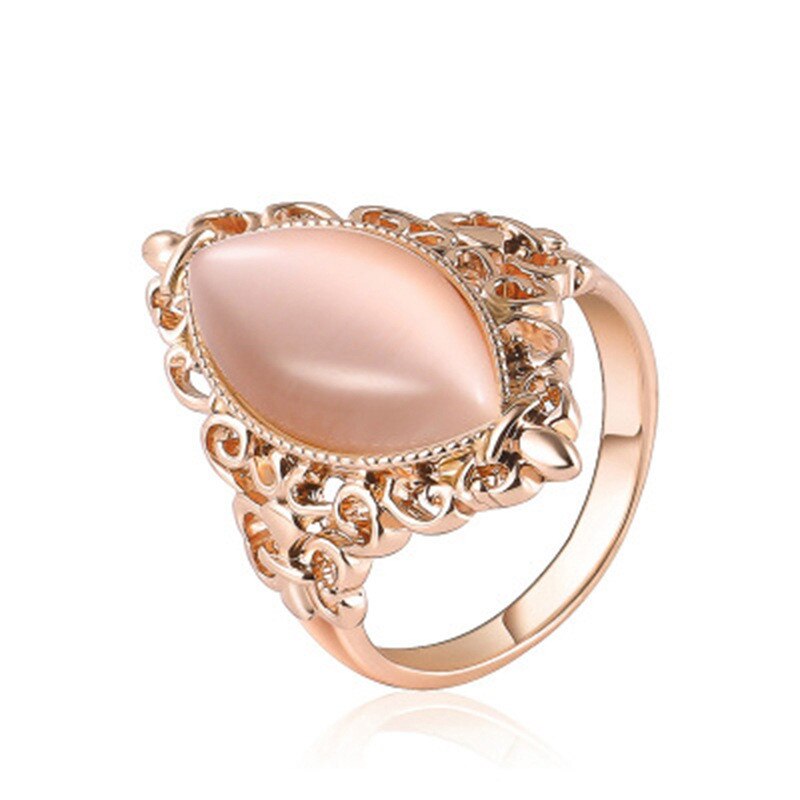 Vintage In Oro Rosa Opale Anelli Per Le Donne Hollow Modello Rosa Anello Zircone Femminile Bianco Argenteo Gioielli Anello Donna Anelli di Cerimonia Nuziale