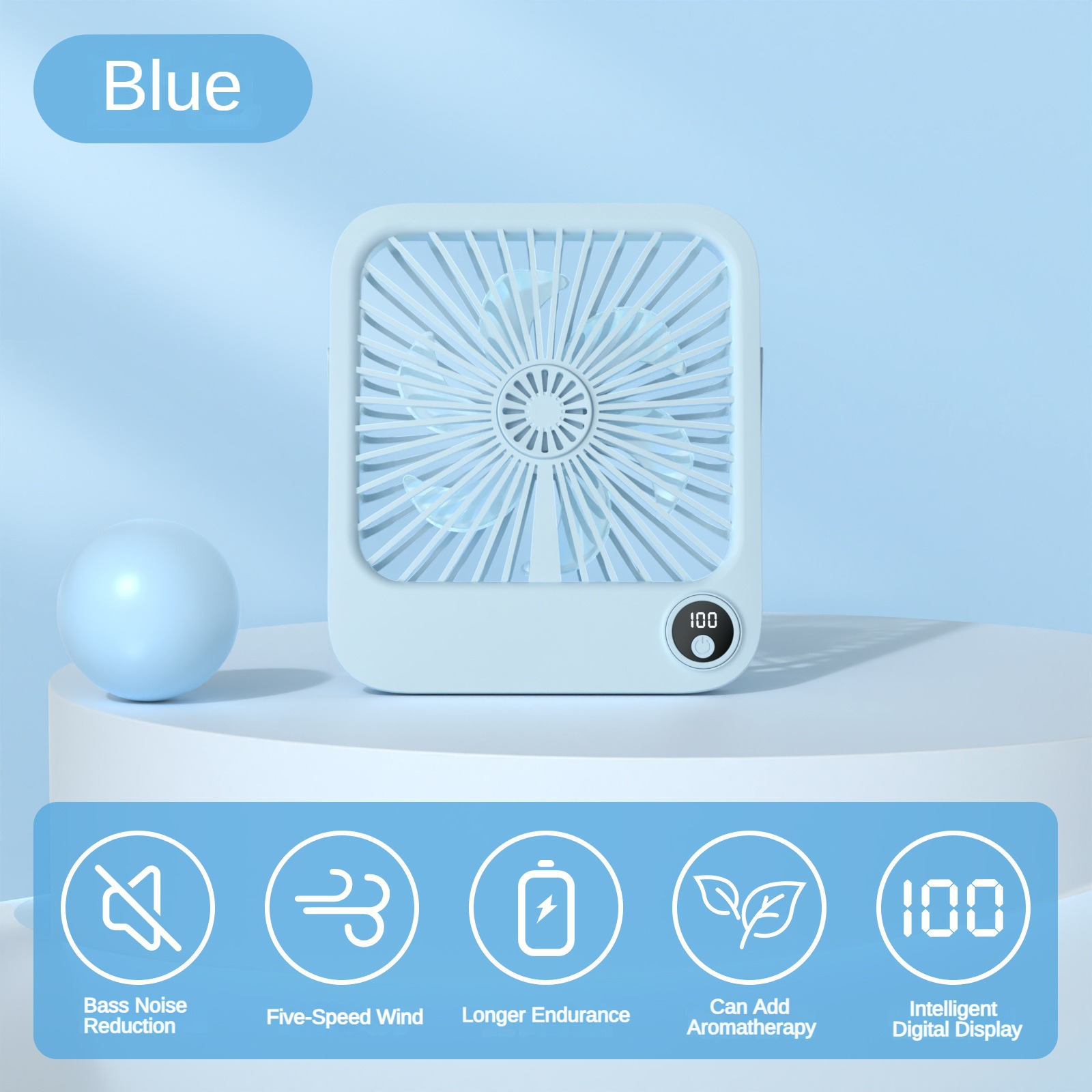 Desktop Kleine Ventilator Draagbare Outdoor Office Usb Opvouwbare Ventilator Digitaal Display Ultra Slanke Ventilator: Blauw