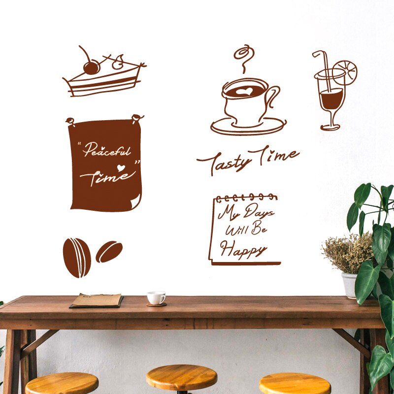 Pegatina de cafetería y zumo de frutas, calcomanía artística de vinilo para pared, decoración Mural, café, café, pegatinas de vidrio, cafetera, 1012
