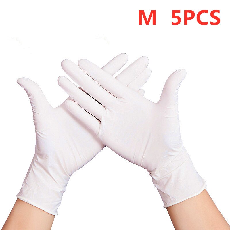 50 stk/sæt engangshandsker pink latex gummifingersenge antistatiske fingerspidsbeskyttelseshandsker til madlavning til hjemmet: M  5 stk hvid