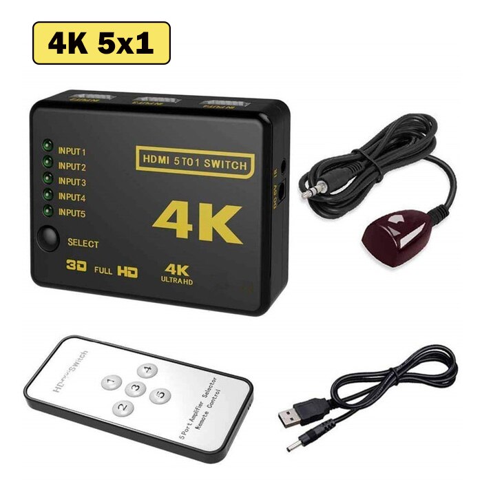 3x1 HDMI Switcher 4K 3 5 Port HD Switch Selector Splitter With Hub IR Remote Controller For HDTV DVD TV BOX Z2 Battery included: 5x1