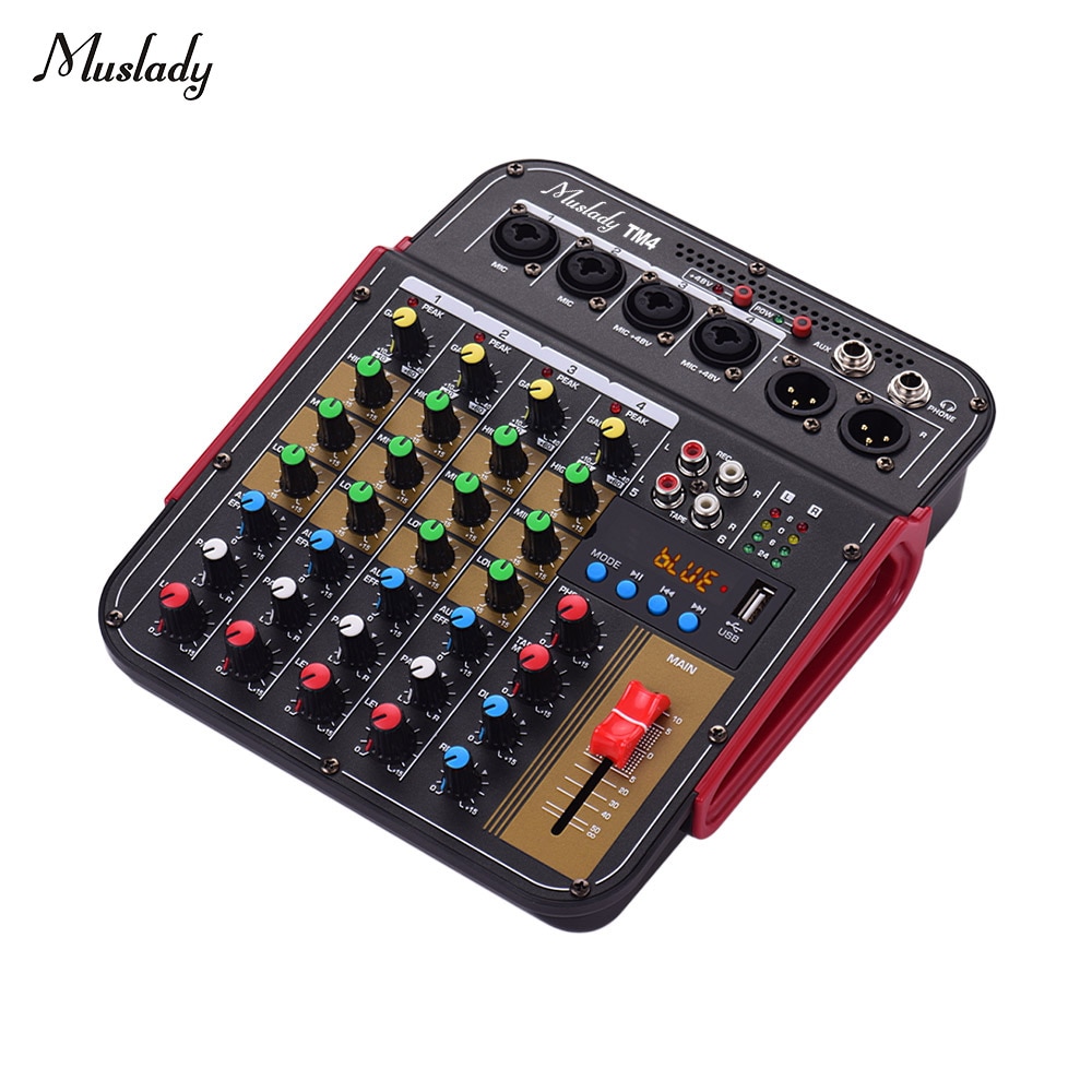 Muslady TM4 Digital 4-Channel Audio Mixer Mixing Console Built-in Phantom Power with Audio System for Studio Recording